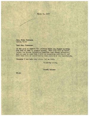 Primary view of object titled '[Letter from Truett Latimer to Billy Sorenson, March 14, 1957]'.