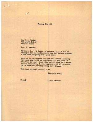 Primary view of object titled '[Letter from Truett Latimer to W. S. Wagley, January 25, 1955]'.