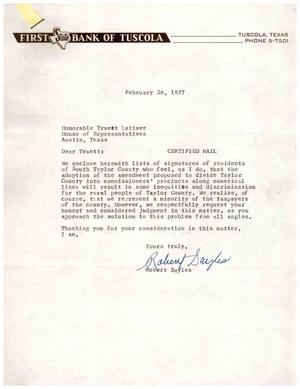 Primary view of object titled '[Letter from Robert Sayles to Truett Latimer, February 26, 1957]'.