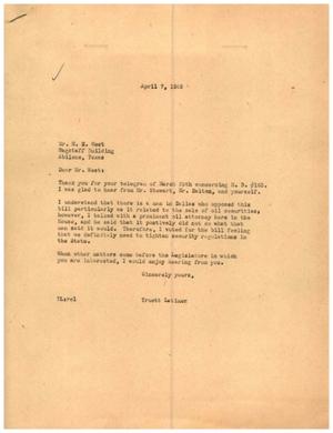 Primary view of object titled '[Letter from Truett Latimer to M. E. West, April 7, 1955]'.