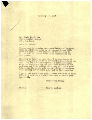 Primary view of object titled '[Letter from Truett Latimer to Dr. Elwin L. Skiles, February 14, 1957]'.