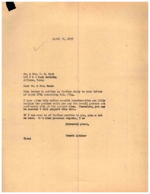 Primary view of object titled '[Letter from Truett Latimer to Mr. and Mrs. C. B. Ward, April 19, 1955]'.