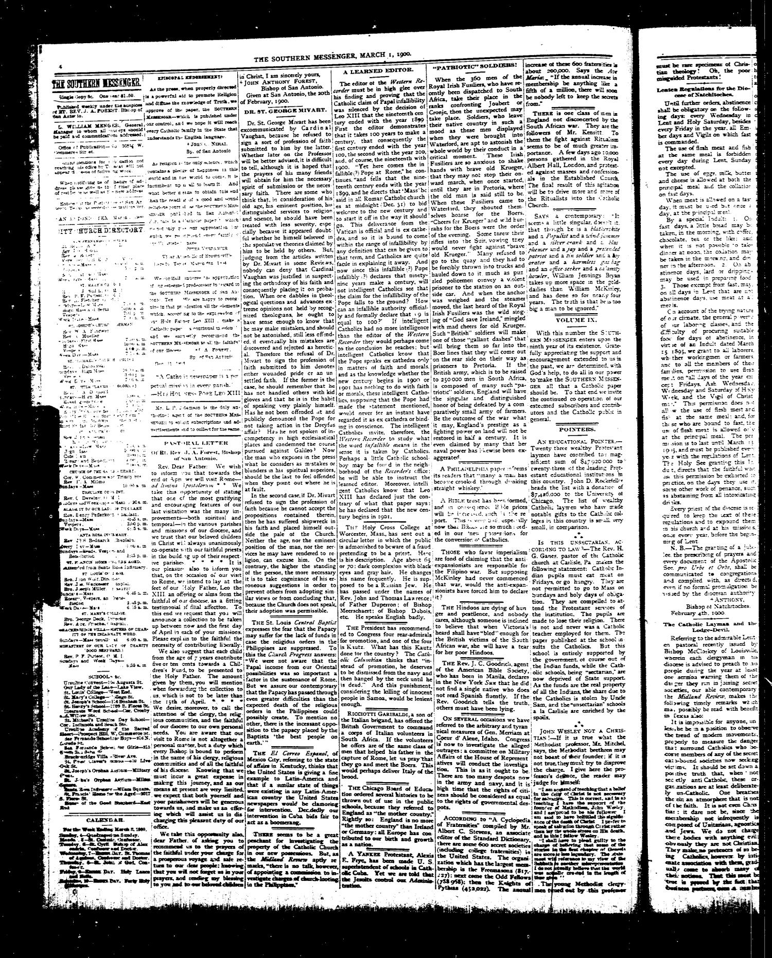 Southern Messenger. (San Antonio, Tex.), Vol. 9, No. 1, Ed. 1 Thursday, March 1, 1900
                                                
                                                    [Sequence #]: 4 of 8
                                                