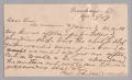 Letter: [Postal Card from Jackson Rucker to Harris Kempner, November 25, 1889]