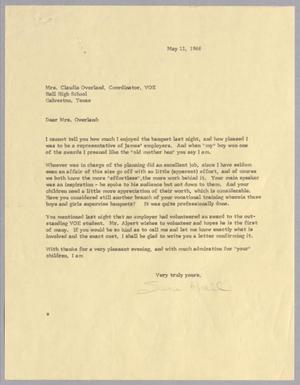 Primary view of object titled '[Letter from Sara Hall to Claudia Overland, May 11, 1966]'.
