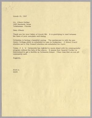 Primary view of object titled '[Letter from Dr. B. W. Friedberg to Albert Collier, March 13, 1967]'.