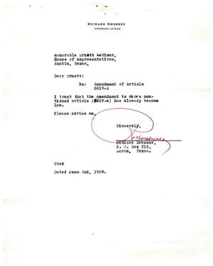 Primary view of object titled '[Letter from Richard Dresser to Truett Latimer, June 2, 1959]'.