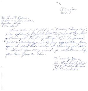 Primary view of object titled '[Letter from Mrs. Howard B. Hill to Truett Latimer, March 16, 1959]'.