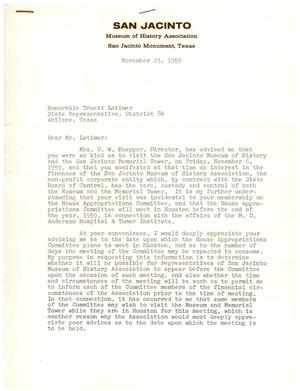Primary view of object titled '[Letter from George A. Hill III to Truett Latimer, November 23, 1959]'.