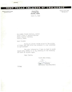Primary view of object titled '[Letter from Fred H. Husbands to Truett Latimer, March 2, 1959]'.