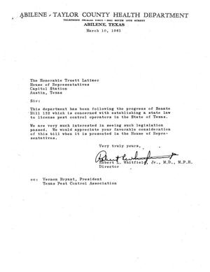 Primary view of object titled '[Letter from Robert L. Whitfield to Truett Latimer, March 10, 1961]'.
