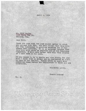 Primary view of object titled '[Letter from Truett Latimer to Bill Bagley, April 1, 1959]'.