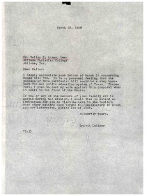 Primary view of object titled '[Letter from Truett Latimer to Walter H. Adams, March 23, 1959]'.