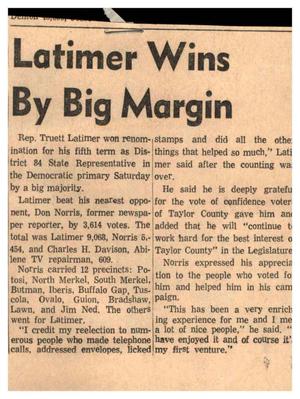 Primary view of object titled '[Clipping: Latimer Wins By Big Margin]'.