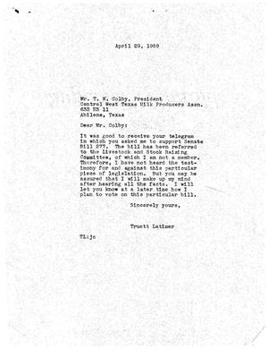 Primary view of object titled '[Letter from Truett Latimer to T. W. Colby, April 29, 1959]'.