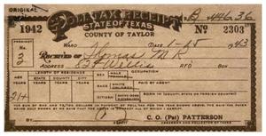 Primary view of object titled '[Poll Tax Receipt for M. R. Thomas, County of Taylor - 1942]'.