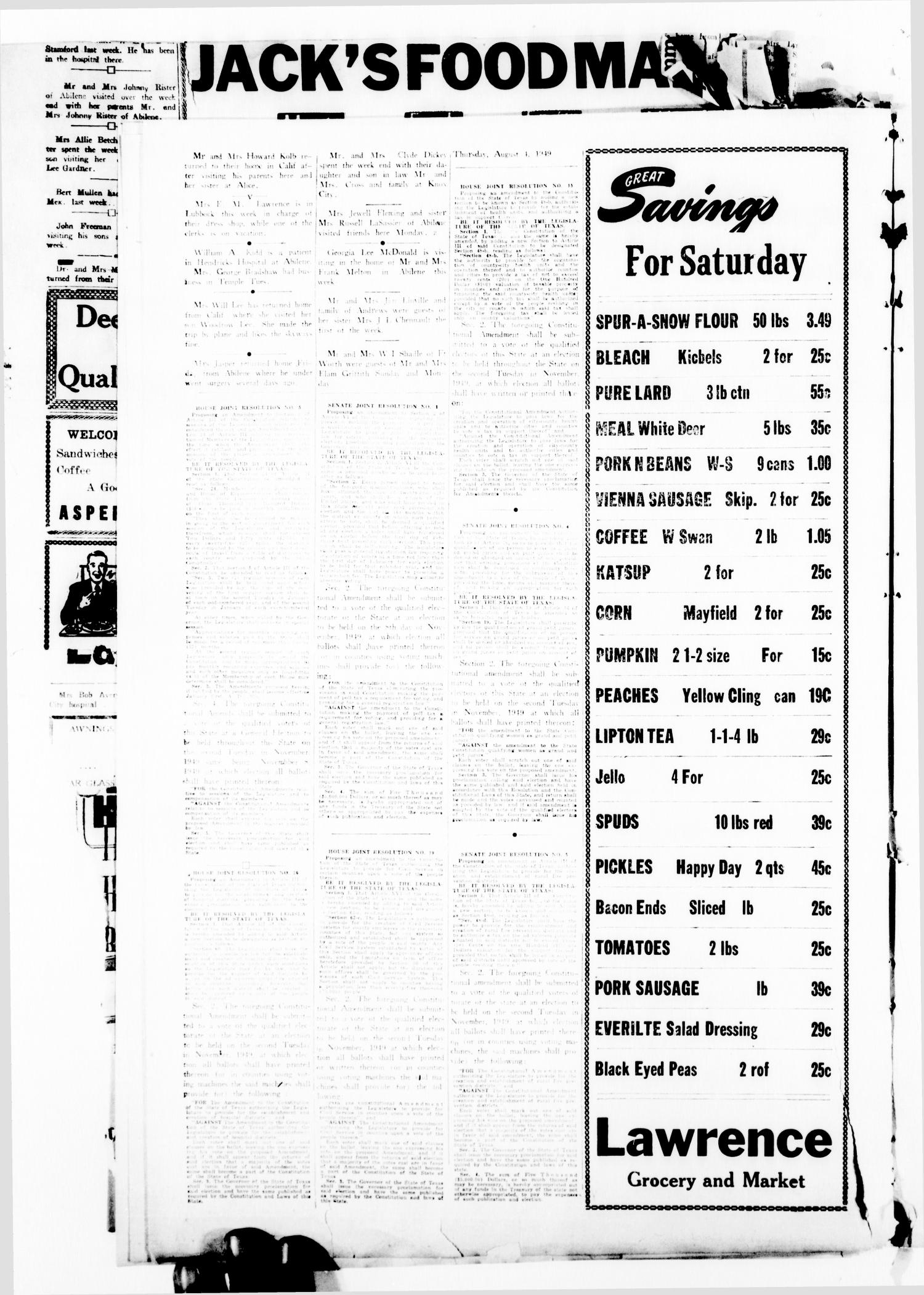 The Aspermont Star (Aspermont, Tex.), Vol. 52, No. 46, Ed. 1  Thursday, August 4, 1949
                                                
                                                    [Sequence #]: 4 of 8
                                                