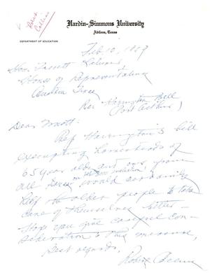 Primary view of object titled '[Letter from Robert Collins to Truett Latimer, February 10, 1959]'.