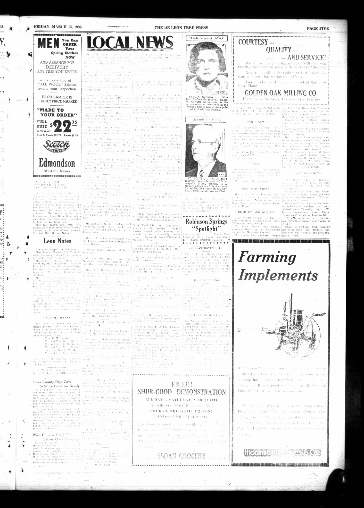 The DeLeon Free Press. (De Leon, Tex.), Vol. 45, No. 38, Ed. 1 Friday, March 13, 1936
                                                
                                                    [Sequence #]: 5 of 8
                                                