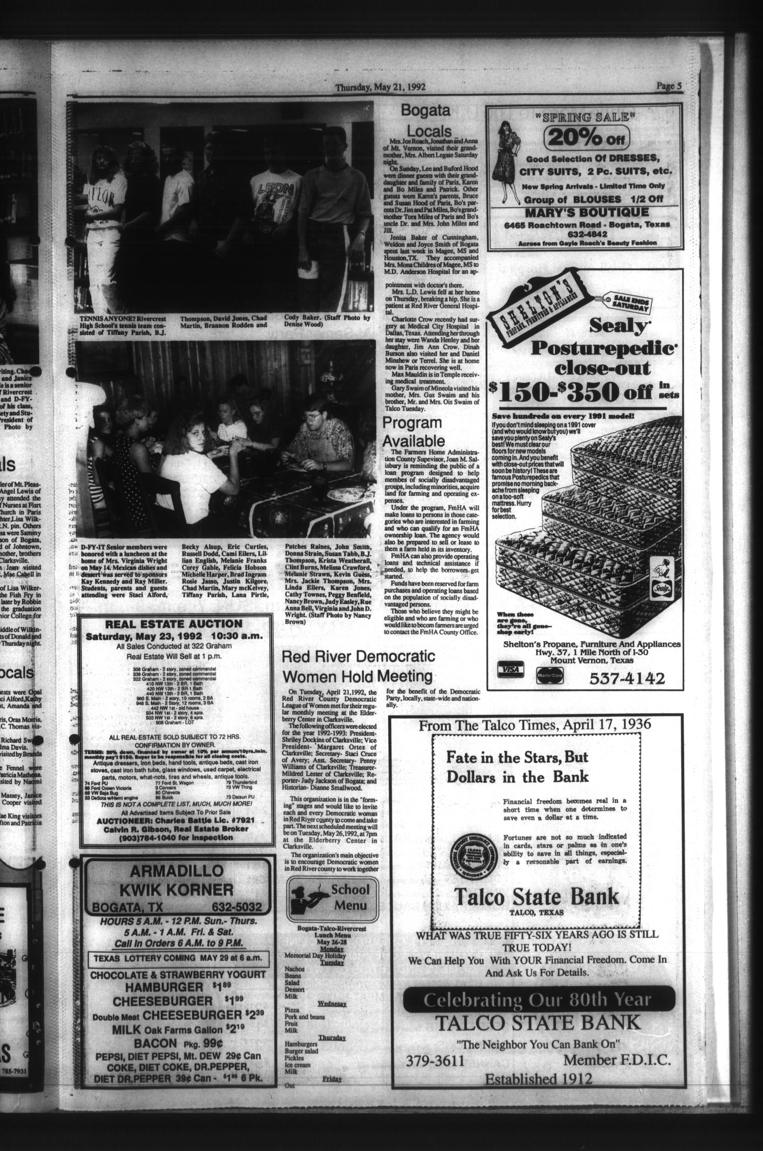 Bogata News (Bogata, Tex.), Vol. 79, No. 28, Ed. 1 Thursday, May 21, 1992
                                                
                                                    [Sequence #]: 5 of 8
                                                