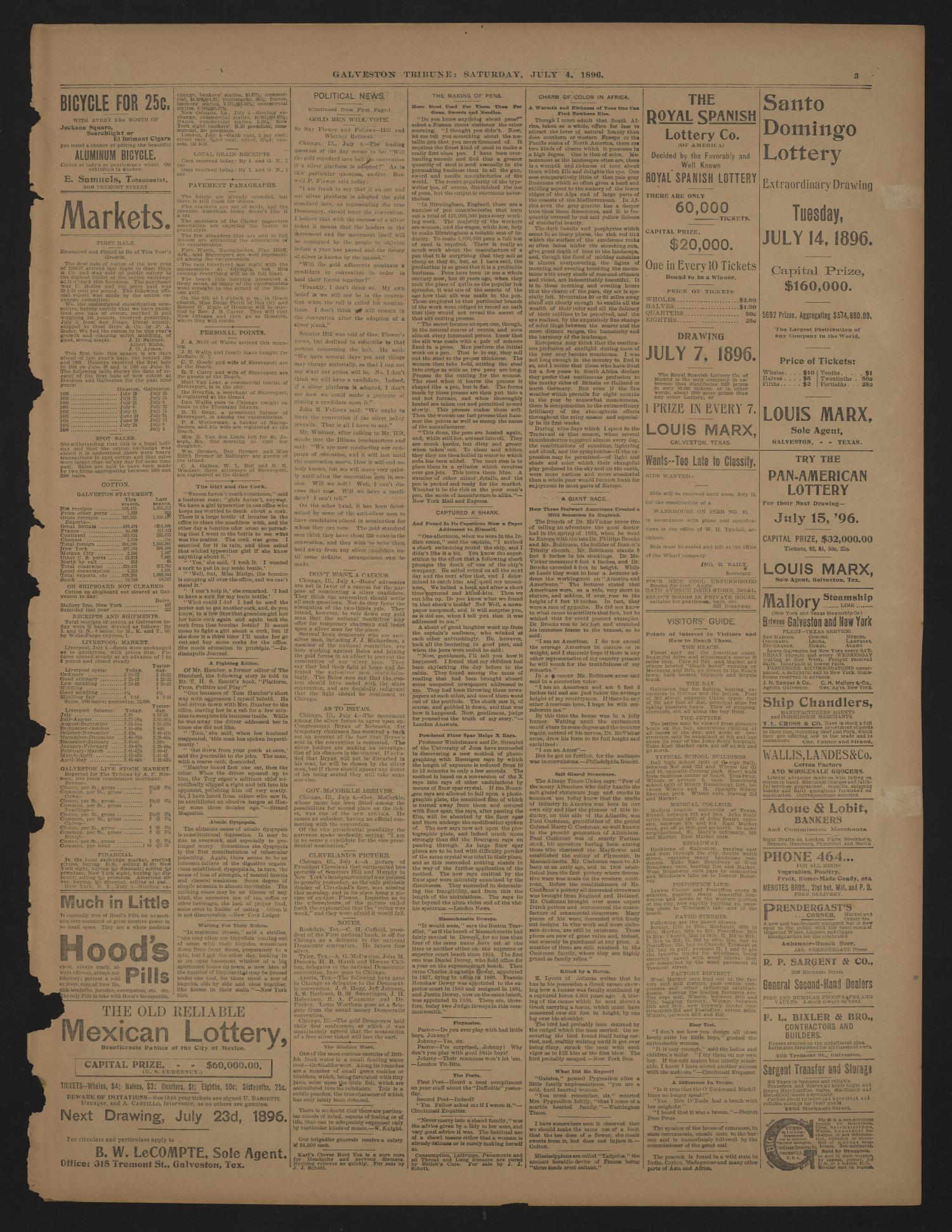 Galveston Tribune. (Galveston, Tex.), Vol. 16, No. 219, Ed. 1 Saturday, July 4, 1896
                                                
                                                    [Sequence #]: 3 of 4
                                                
