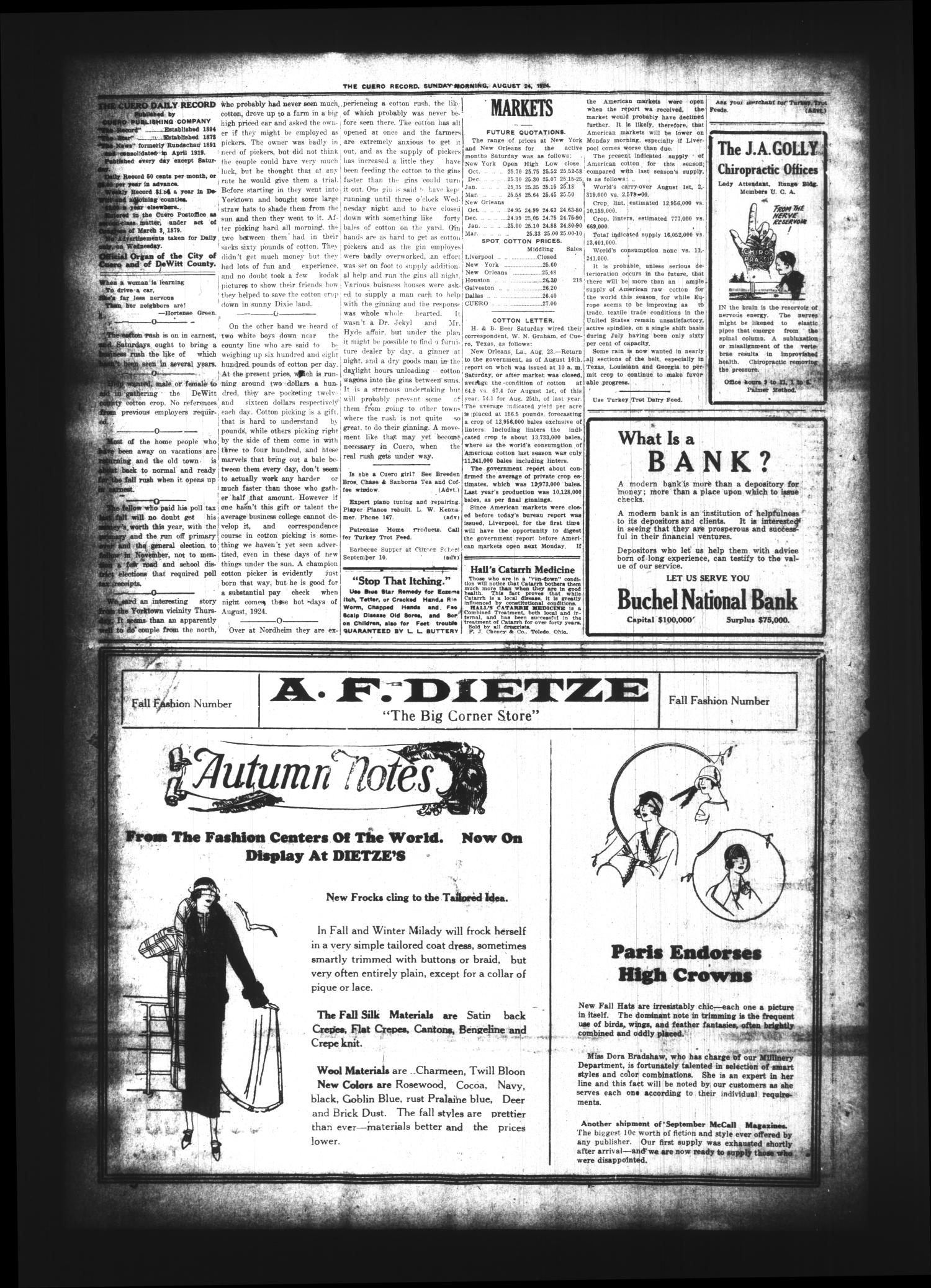 The Cuero Daily Record (Cuero, Tex.), Vol. 61, No. 46, Ed. 1 Sunday, August 24, 1924
                                                
                                                    [Sequence #]: 4 of 10
                                                