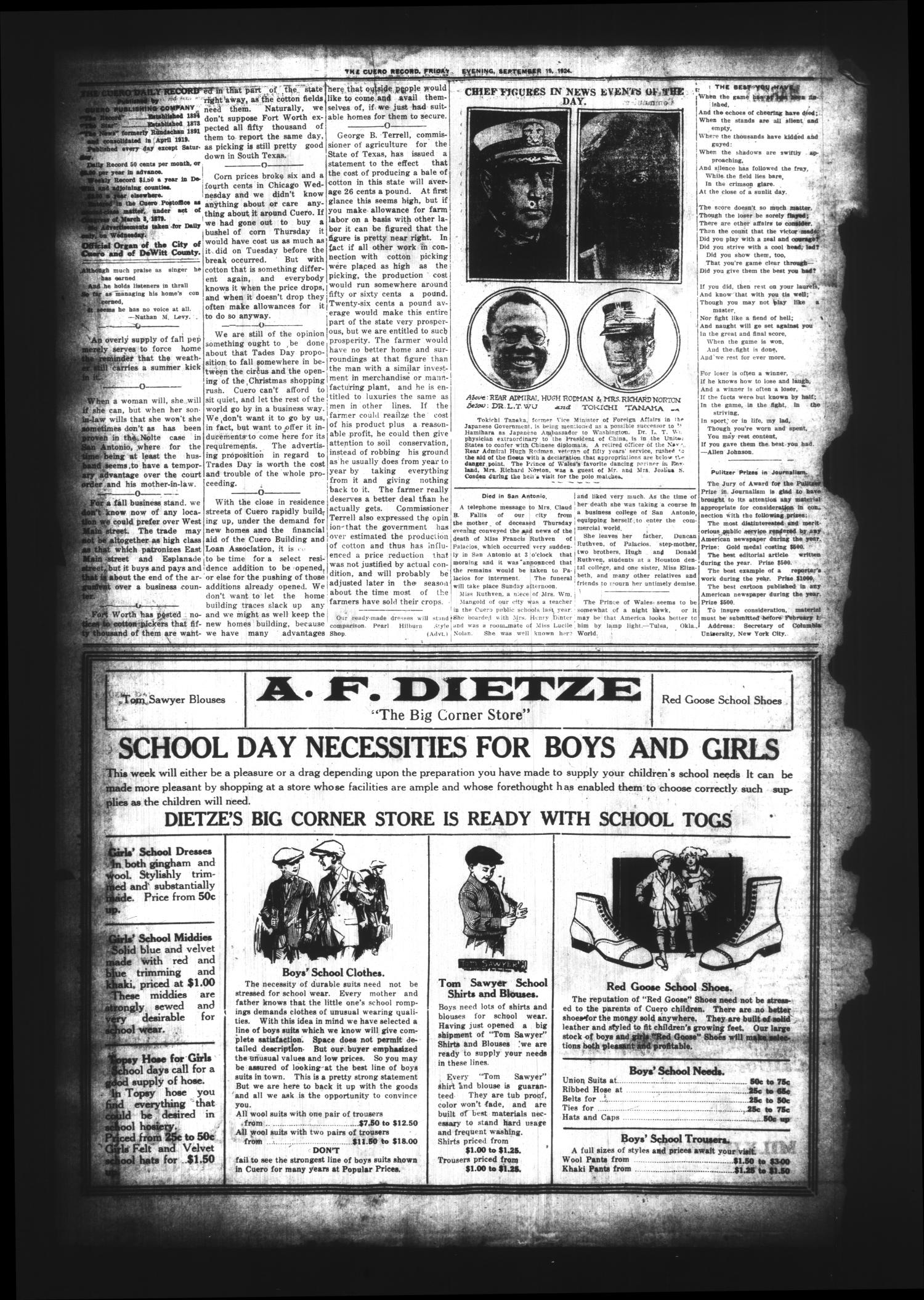The Cuero Daily Record (Cuero, Tex.), Vol. 61, No. 69, Ed. 1 Friday, September 19, 1924
                                                
                                                    [Sequence #]: 4 of 8
                                                