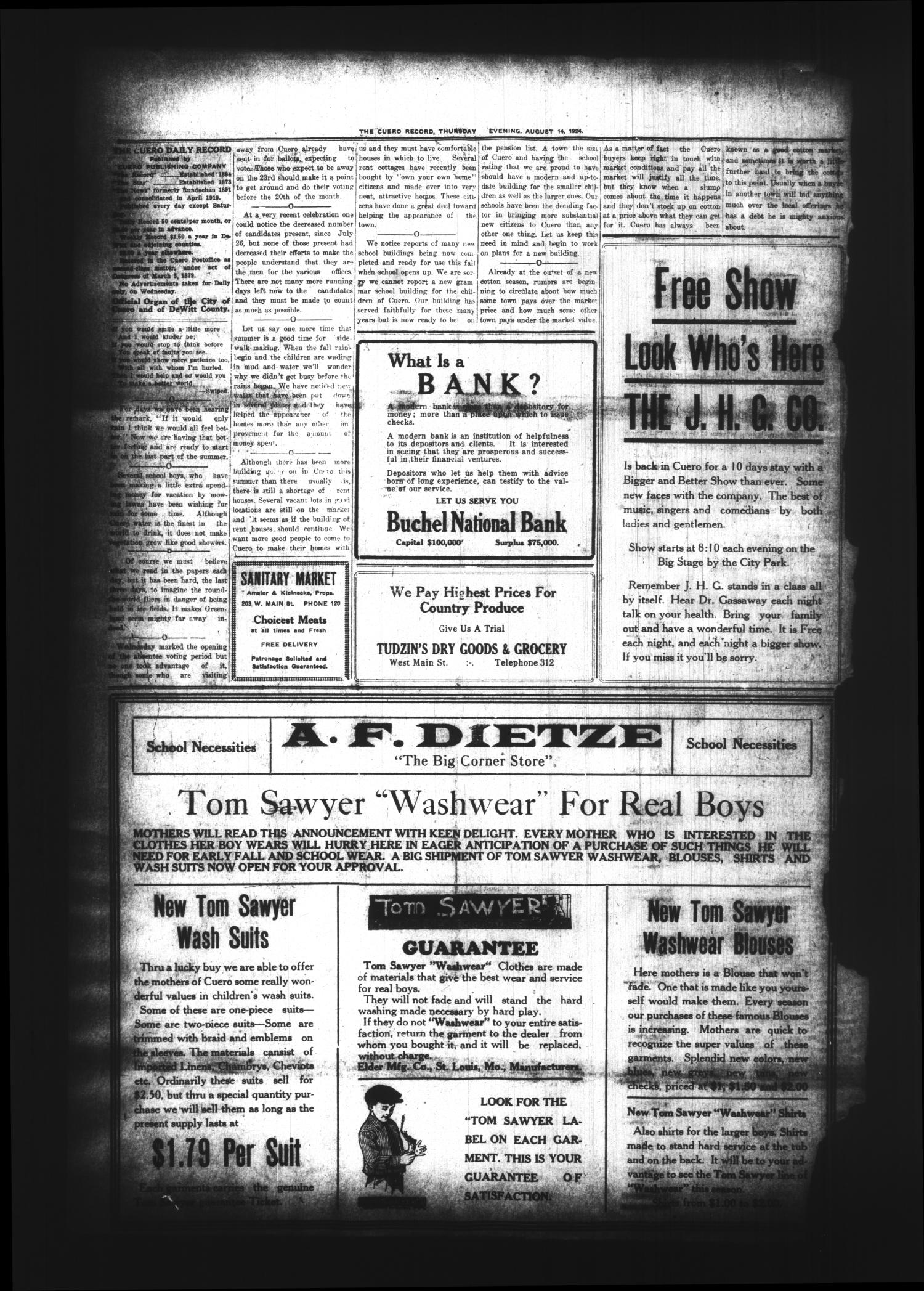 The Cuero Daily Record (Cuero, Tex.), Vol. 61, No. 38, Ed. 1 Thursday, August 14, 1924
                                                
                                                    [Sequence #]: 2 of 6
                                                