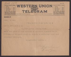 Primary view of [Telegram from McCarthy to L. R. Hare, November 8, 1918]