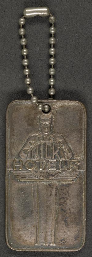 Primary view of object titled '[Keychain for the Raleigh Hotel in Waco, Texas]'.