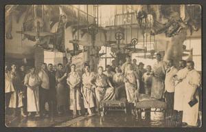 Primary view of object titled '[Postcard of Employees of a Meat Packing Business]'.