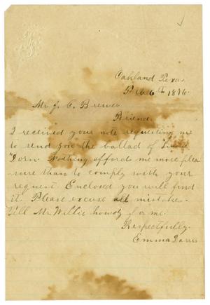 Primary view of object titled '[Letter from Emma Davis to John C. Brewer, February 6, 1876]'.