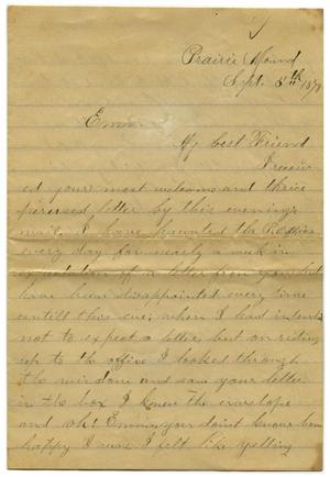 Primary view of object titled '[Letter from John C. Brewer to Emma Davis, September 8, 1878]'.