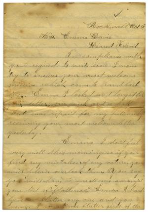 Primary view of object titled '[Letter from John C. Brewer to Emma Davis, October 15, 1878]'.