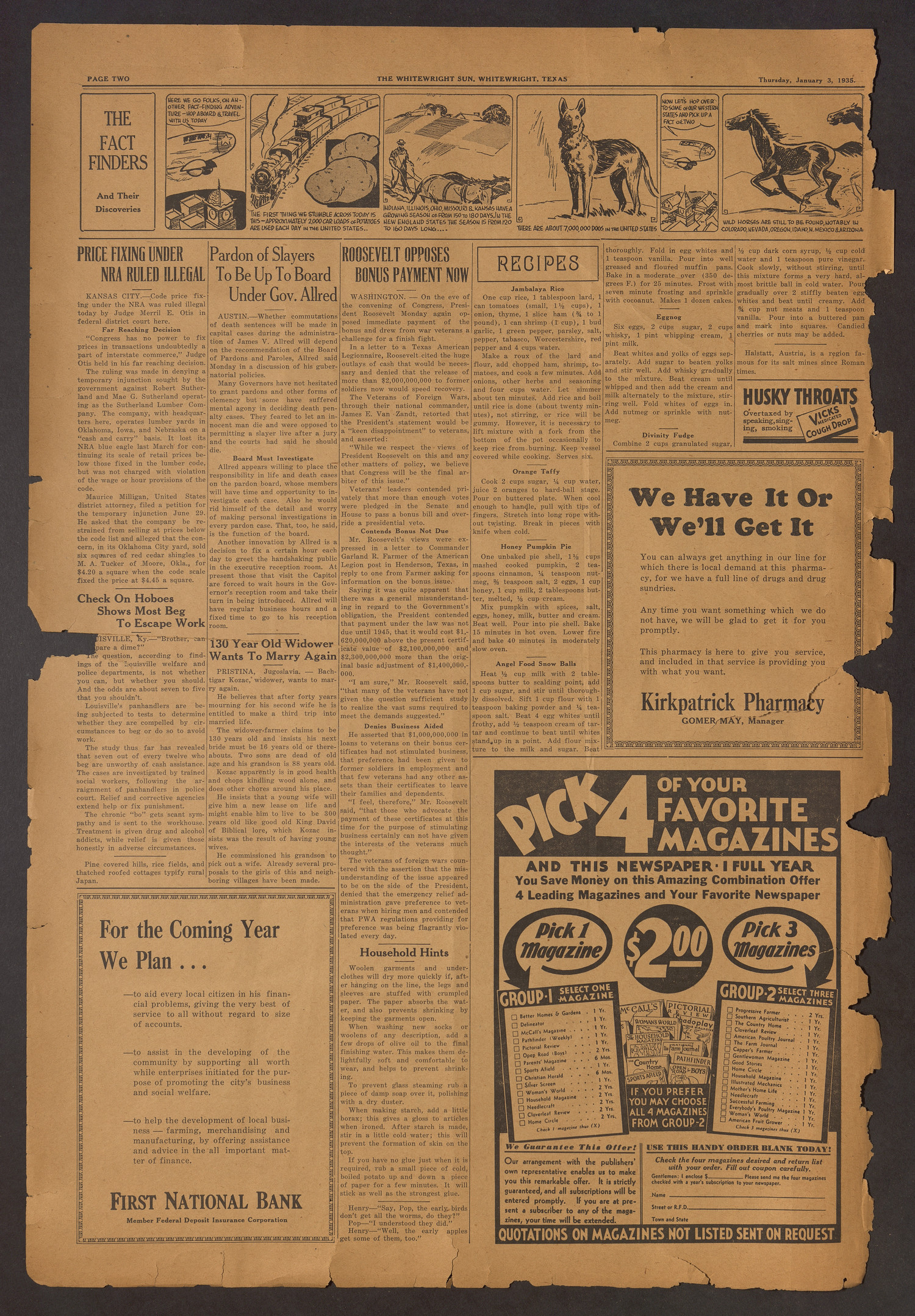 The Whitewright Sun (Whitewright, Tex.), Vol. 56, No. 19, Ed. 1 Thursday, January 3, 1935
                                                
                                                    [Sequence #]: 2 of 4
                                                