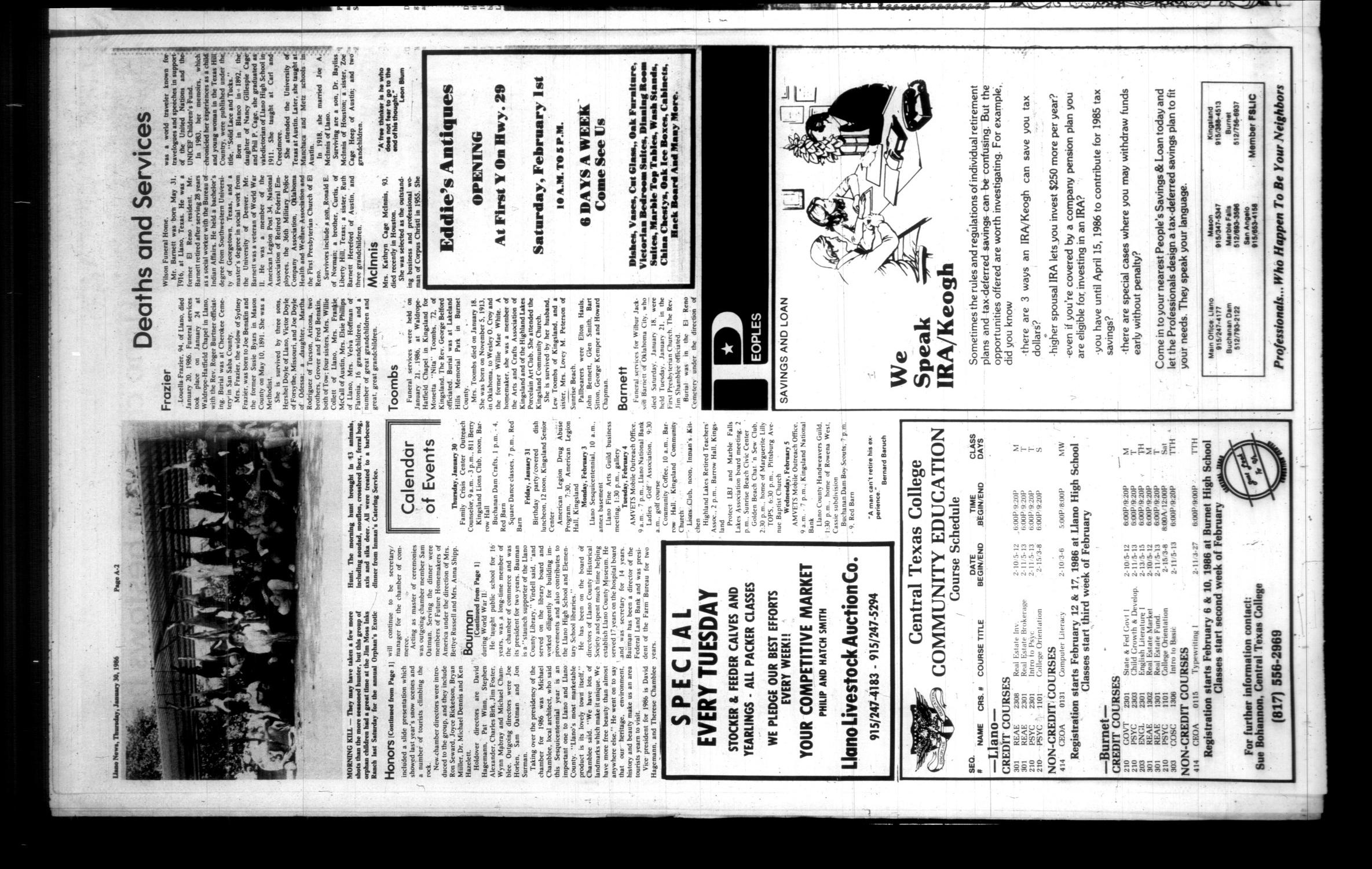 The Llano News (Llano, Tex.), Vol. 95, No. 14, Ed. 1 Thursday, January 30, 1986
                                                
                                                    [Sequence #]: 2 of 28
                                                