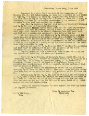 Primary view of object titled '[Minutes for Hillyer Oil Compeny Meeting - 1918-02-14]'.