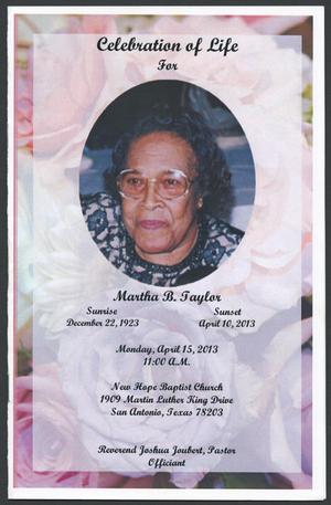 Primary view of object titled '[Funeral Program for Martha B. Taylor, April 15, 2013]'.