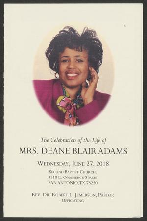 Primary view of object titled '[Funeral Program for Mrs. Deane Blair Adams, June 27, 2018]'.