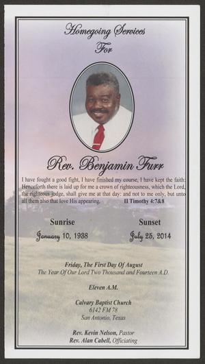Primary view of object titled '[Funeral Program for Rev. Benjamin Furr, August 1, 2014]'.