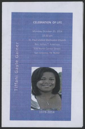 Primary view of object titled '[Funeral Program for Tiffani Gayle Gainer, October 20, 2014]'.