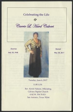 Primary view of object titled '[Funeral Program for Carrie L. Hurd Calvert, June 6, 2017]'.