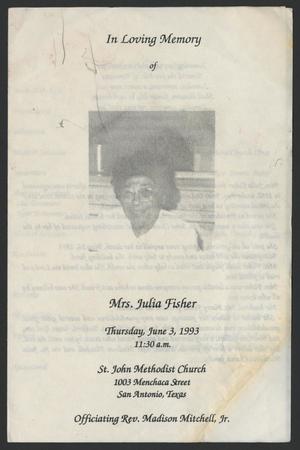 Primary view of object titled '[Funeral Program for Mrs. Julie Fisher, June 3, 1993]'.