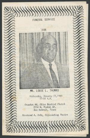 [Funeral Program for Mr. Louie L. Thomas, January 15, 1985]