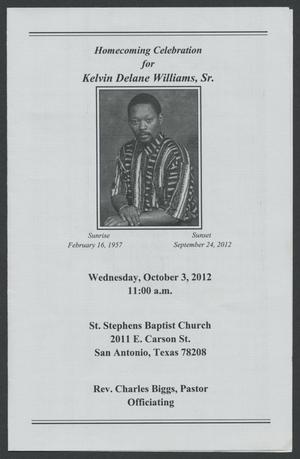 [Funeral Program for Kelvin Delane Williams, Sr., October 3, 2012]