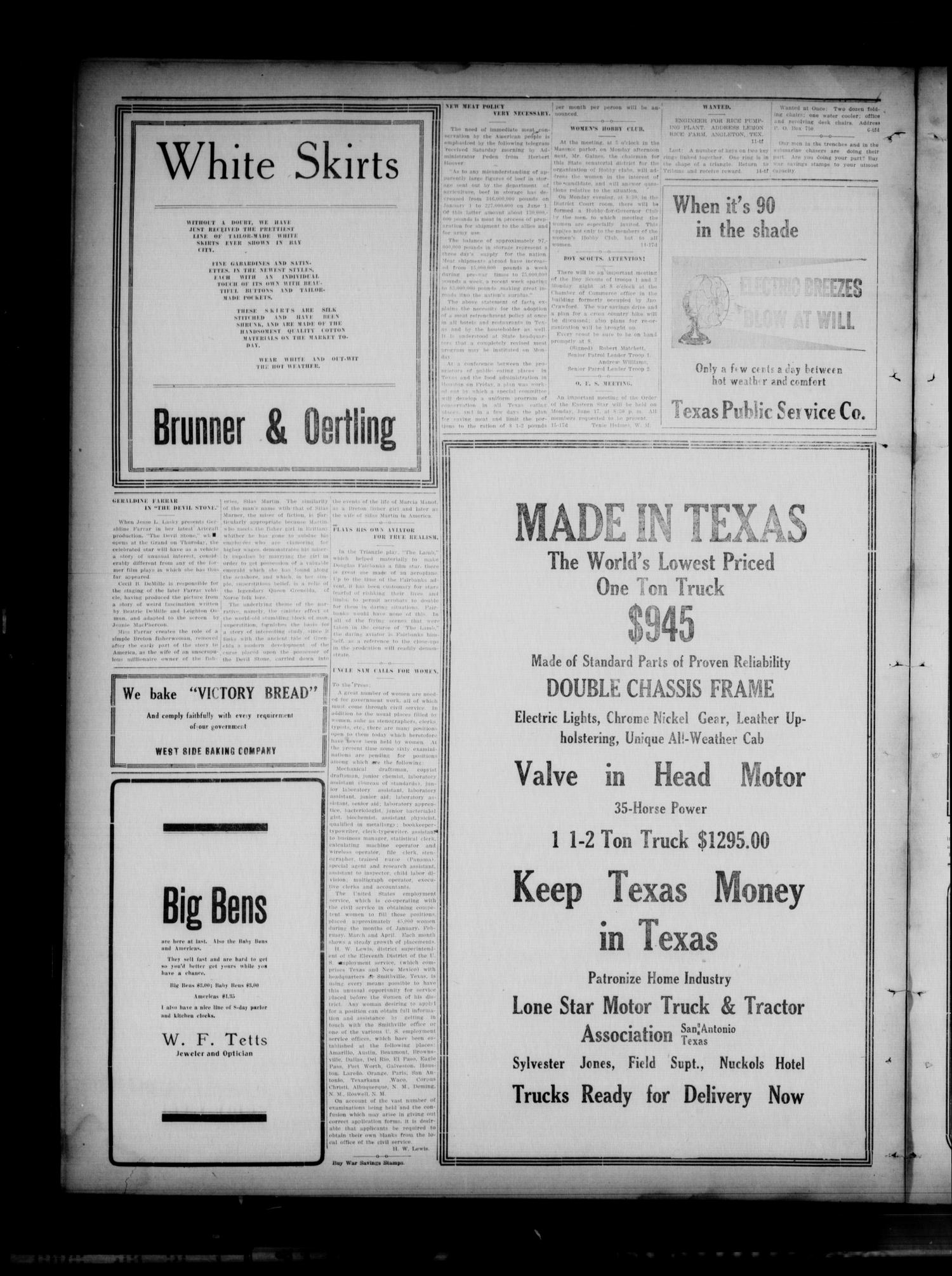 The Daily Tribune (Bay City, Tex.), Vol. 13, No. 189, Ed. 1 Monday, June 17, 1918
                                                
                                                    [Sequence #]: 4 of 4
                                                