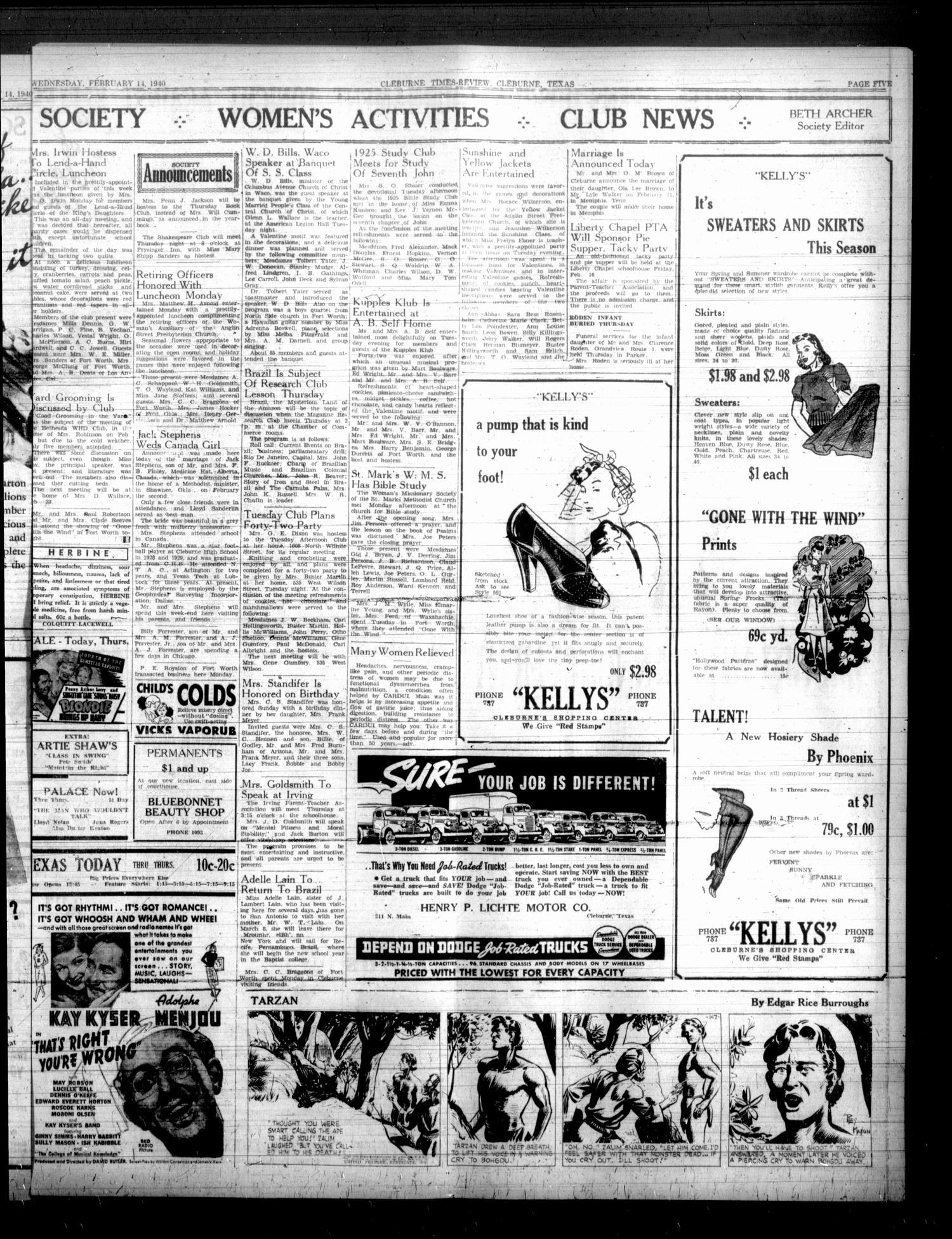 Cleburne Times-Review (Cleburne, Tex.), Vol. 35, No. 111, Ed. 1 Wednesday, February 14, 1940
                                                
                                                    [Sequence #]: 5 of 6
                                                