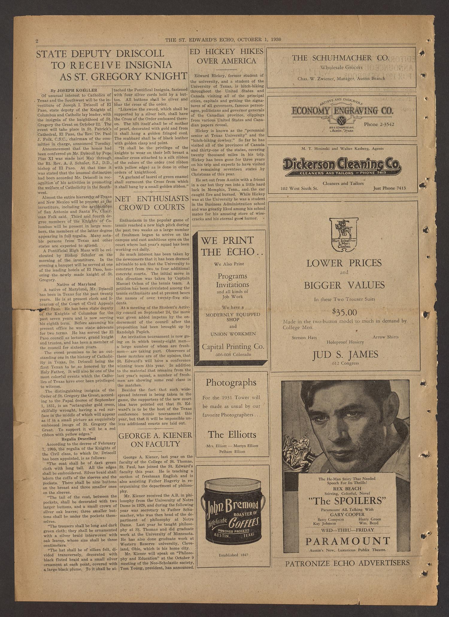 Saint Edward's Echo (Austin, Tex.), Vol. 12, No. 1, Ed. 1 Wednesday, October 1, 1930
                                                
                                                    [Sequence #]: 2 of 8
                                                