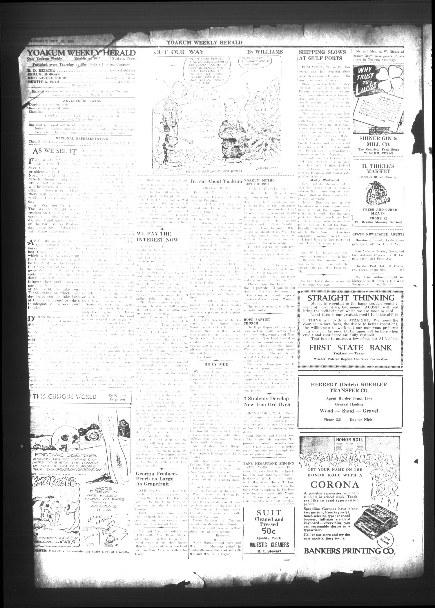 Yoakum Weekly Herald (Yoakum, Tex.), Vol. 43, No. 34, Ed. 1 Thursday, November 23, 1939
                                                
                                                    [Sequence #]: 2 of 8
                                                