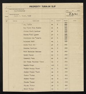 Primary view of object titled '[Property turn-in slip for Gayle Snell]'.